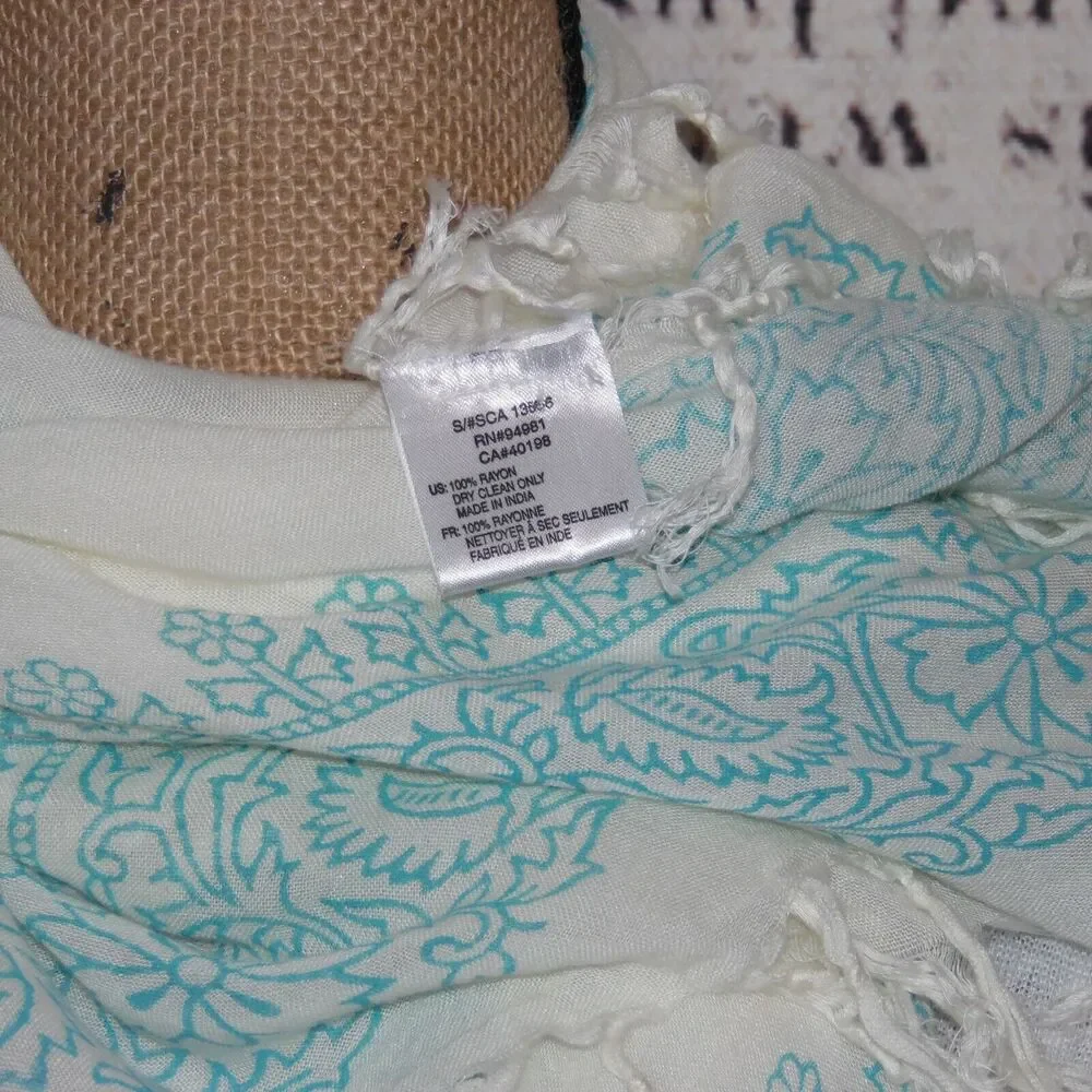 Off white & Teal Scarf 33 X 36